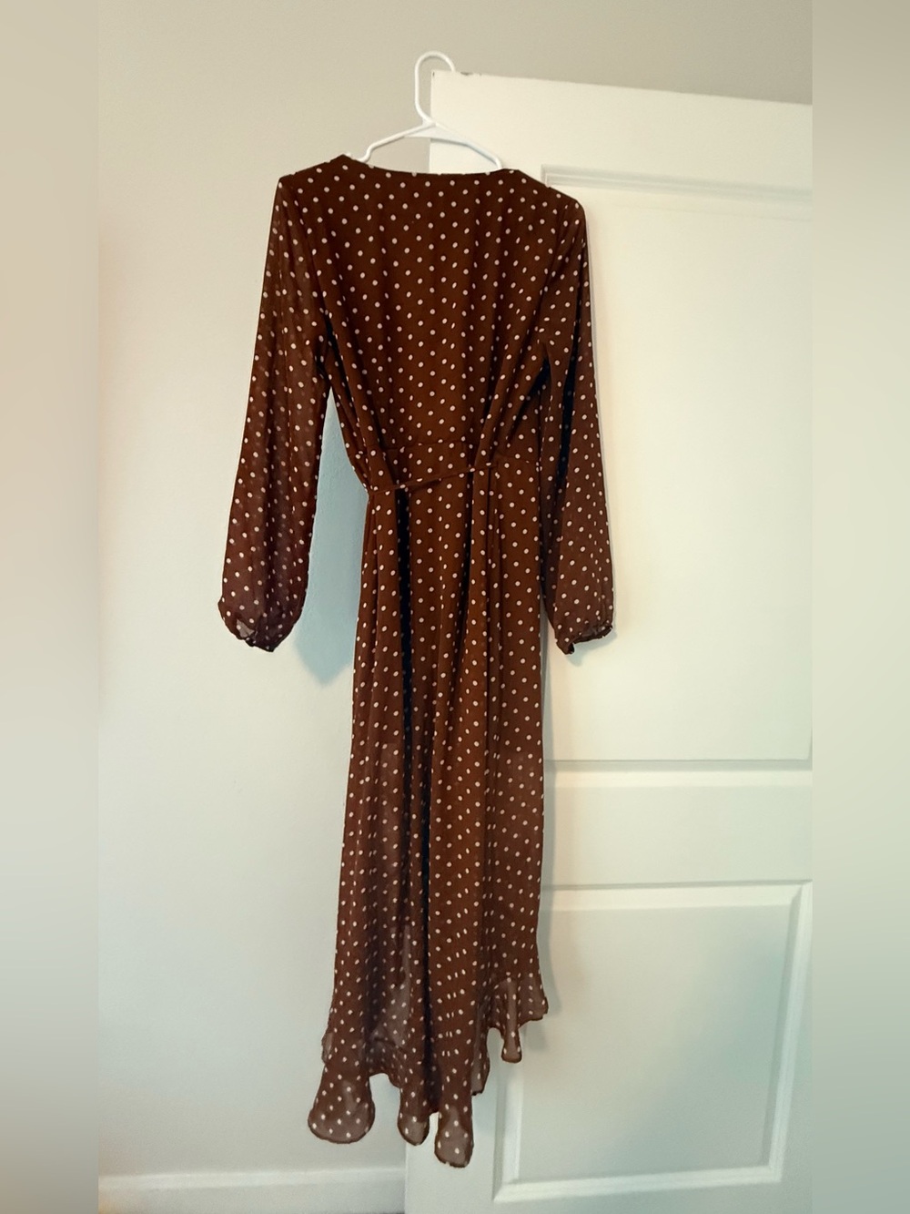 Listicle Terracotta Brown Polka Dot Ruffle Wrap Midi Dress Size Medium M🩷 - Picture 8 of 10